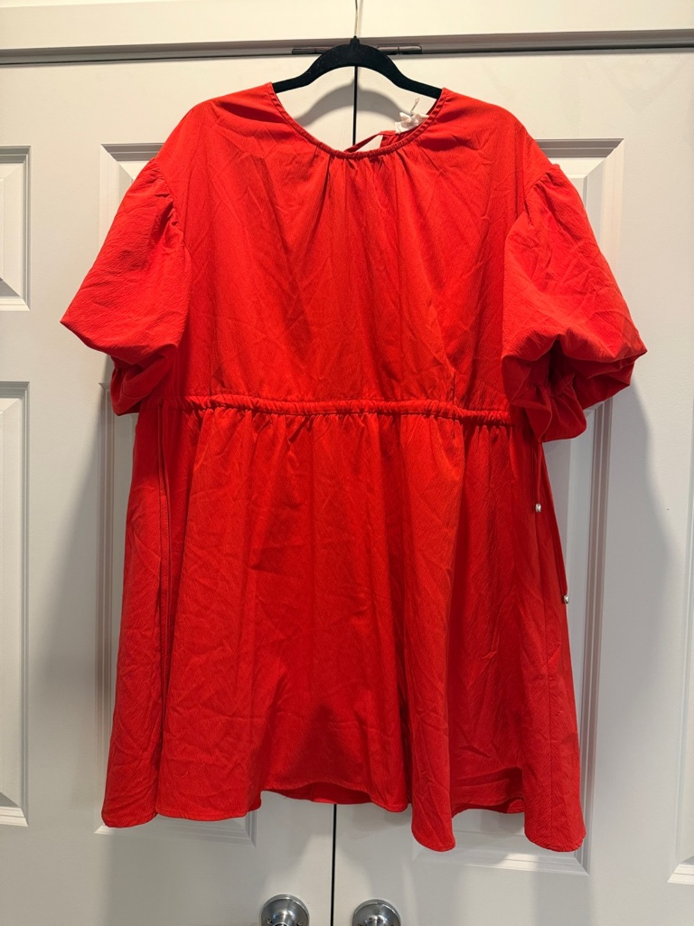 entro Red Short-Sleeve Gathered-Waist Casual Dress